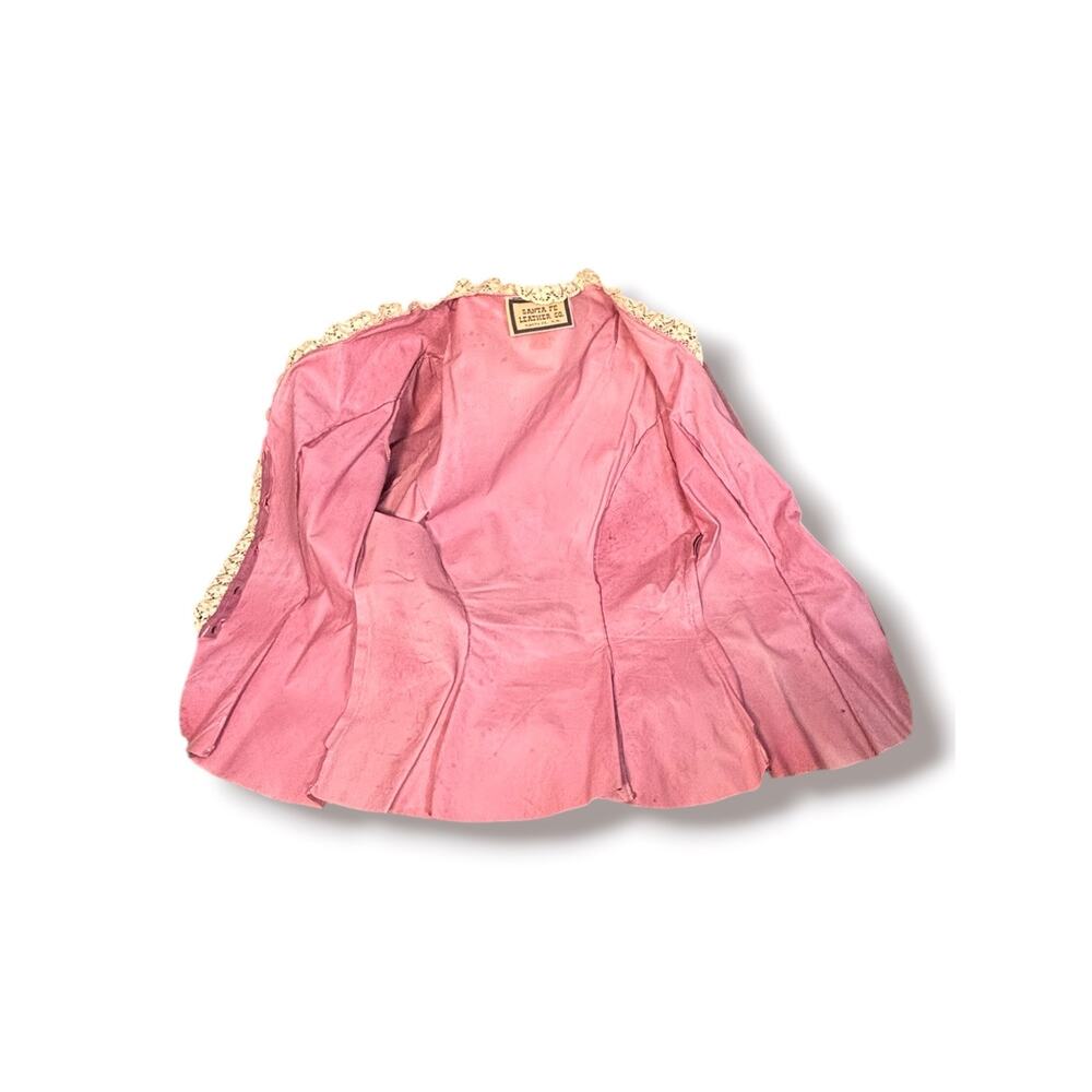 Vintage Pink Suede Lace Trim Western Prairie Blouse Peplum Romantic Leather Top - Picture 9 of 10